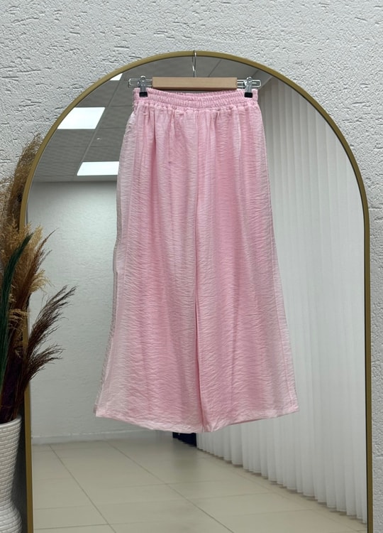Mehnur Bağlamalı Balon Kol Pantolonlu Vual Takım-EY1054 Pembe