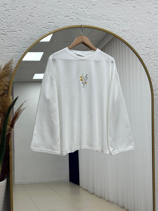 Mehşah Çiçek Desenli Bluz-SS13137 Beyaz