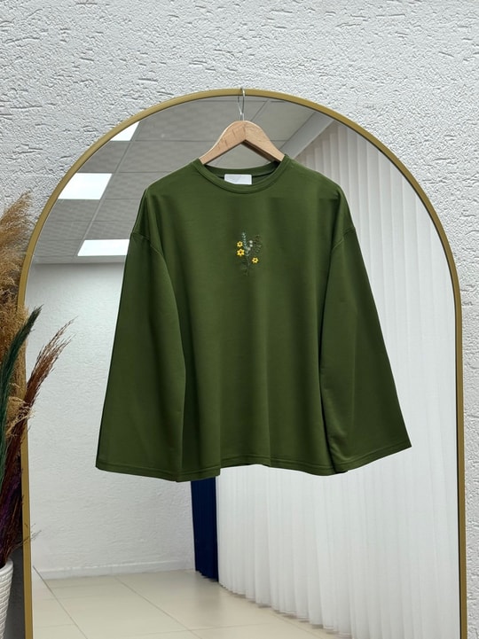 Mehşah Çiçek Desenli Bluz-SS13137 Haki