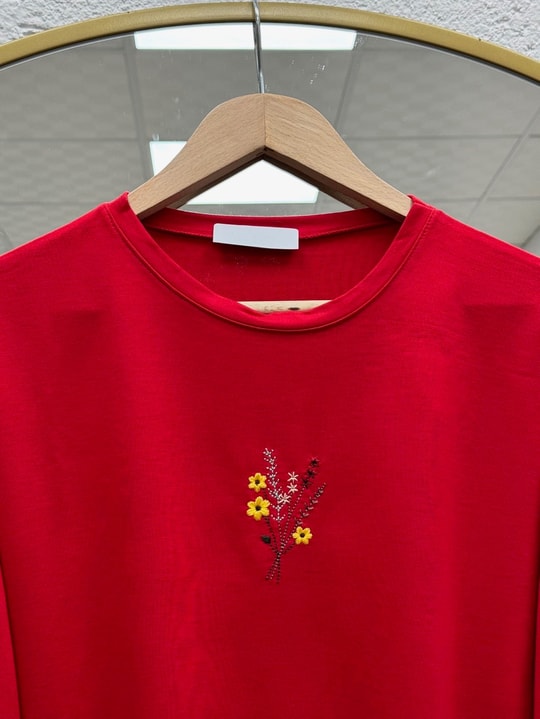 Mehşah Çiçek Desenli Bluz-SS13137 Kırmızı