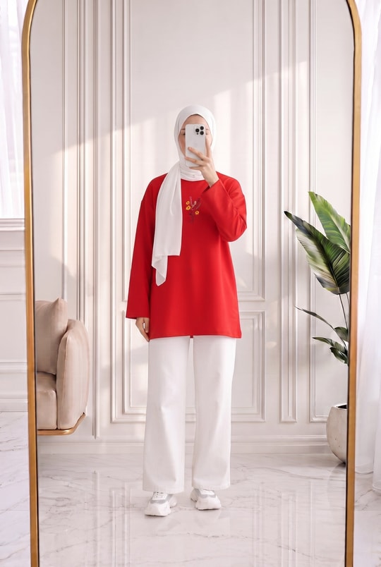 Mehşah Çiçek Desenli Bluz-SS13137 Kırmızı