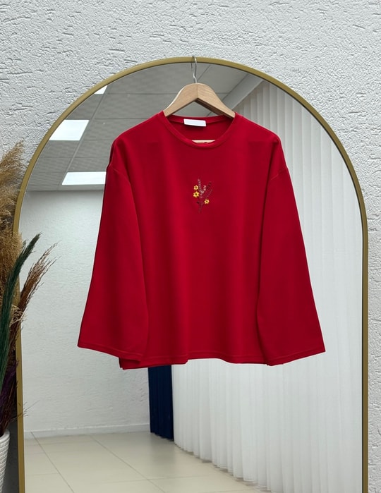 Mehşah Çiçek Desenli Bluz-SS13137 Kırmızı