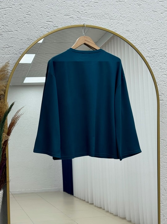 Mehşah Çiçek Desenli Bluz-SS13137 Petrol Mavisi