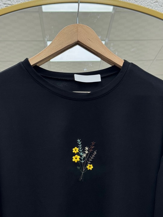 Mehşah Çiçek Desenli Bluz-SS13137 Siyah