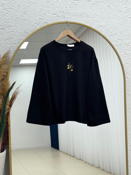 Mehşah Çiçek Desenli Bluz-SS13137 Siyah