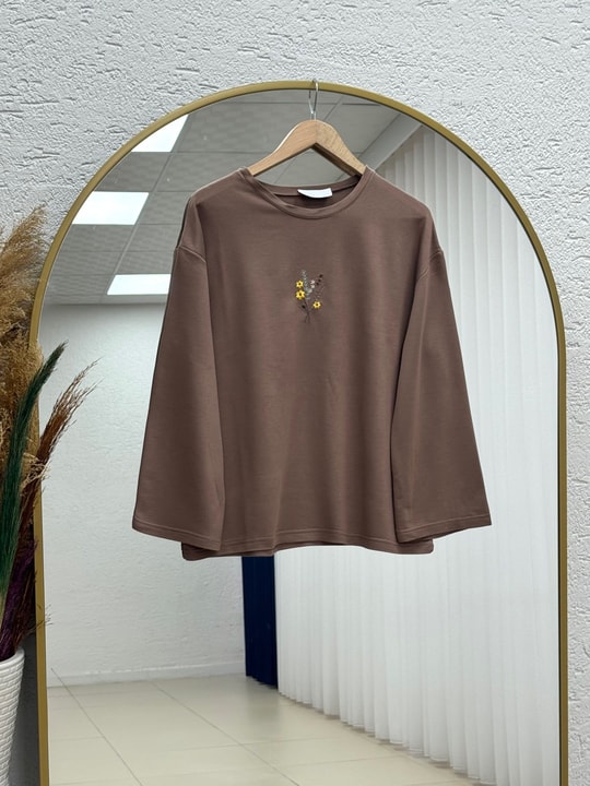 Mehşah Çiçek Desenli Bluz-SS13137 Vizon