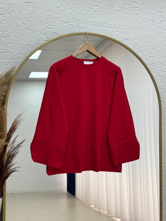 Melifer Yırtmaçlı Ve Dikiş Detaylı Tunik-SS13203 Kırmızı