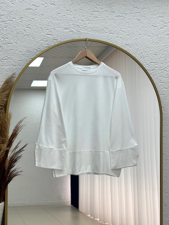 Melifer Yırtmaçlı Ve Dikiş Detaylı Tunik-SS13203 Beyaz