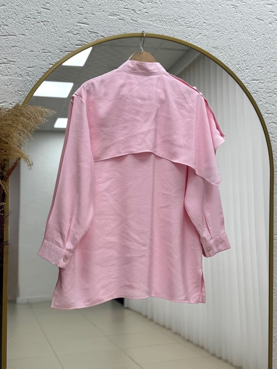Meliha Pelerinli Omzu Düğmeli Gömlek-BN4615 Pembe