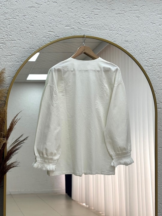 Melihan Kol Ucu Püsküllü Bağlamlı Keten Kimono-SS13162 Ekru
