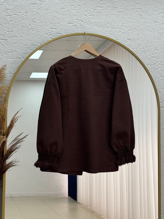 Melihan Kol Ucu Püsküllü Bağlamlı Keten Kimono-SS13162 Kahve