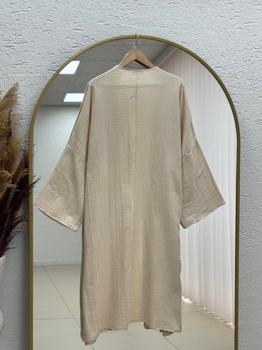 Melinaz Uzun Müslin Kimono-AS2455 Bej