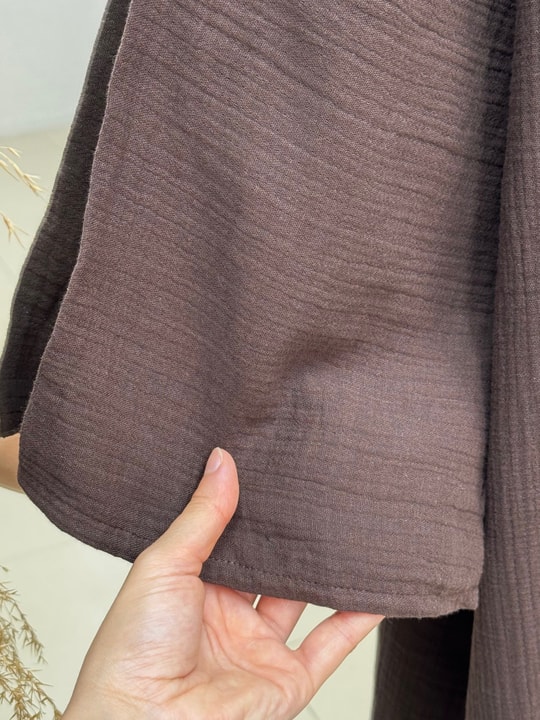Melinaz Uzun Müslin Kimono-AS2455 Koyu Kahve