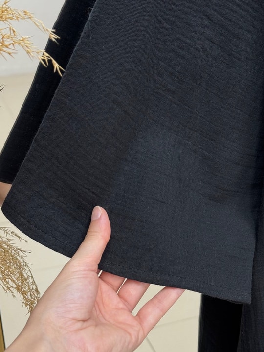 Melinaz Uzun Müslin Kimono-AS2455 Siyah