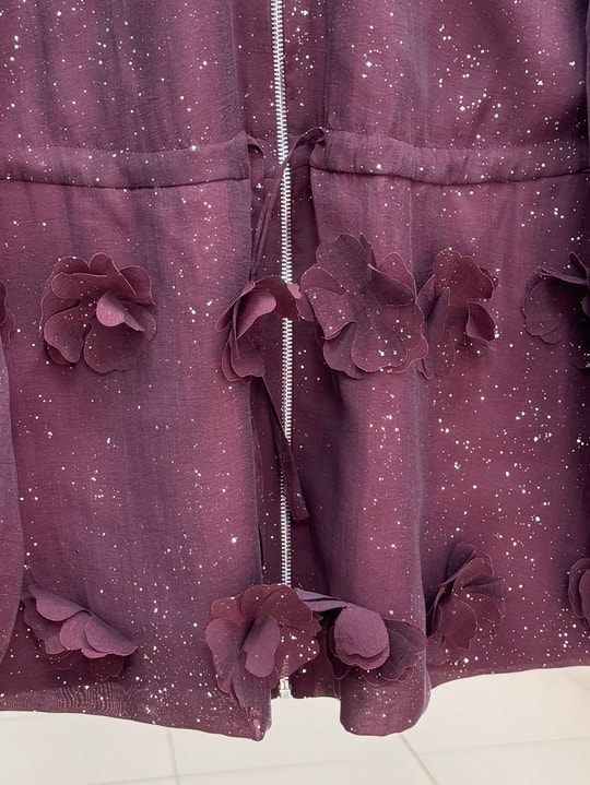Melisu Çiçek Detaylı Parıltılı Ceket-BN4726 Bordo