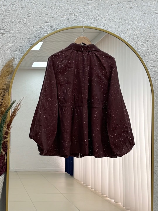 Melisu Çiçek Detaylı Parıltılı Ceket-BN4726 Bordo