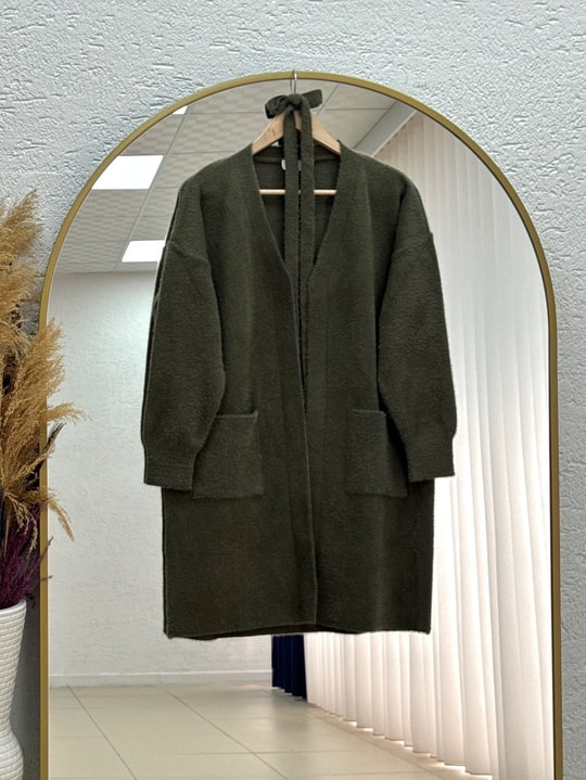 Meltemay Çift Cepli Bağlamalı Triko Hırka-KR6012 Haki
