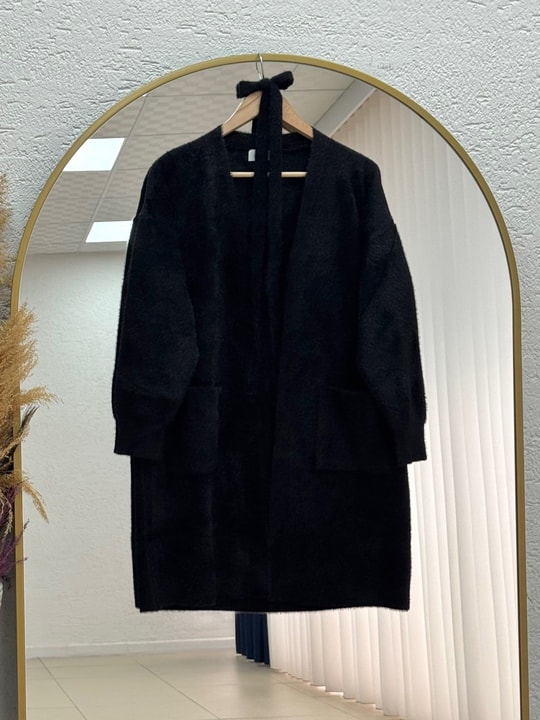 Meltemay Çift Cepli Bağlamalı Triko Hırka-KR6012 Siyah