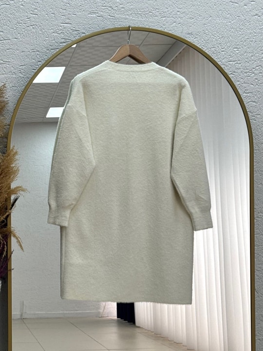 Meltemay Çift Cepli Bağlamalı Triko Hırka-KR6012 Ekru