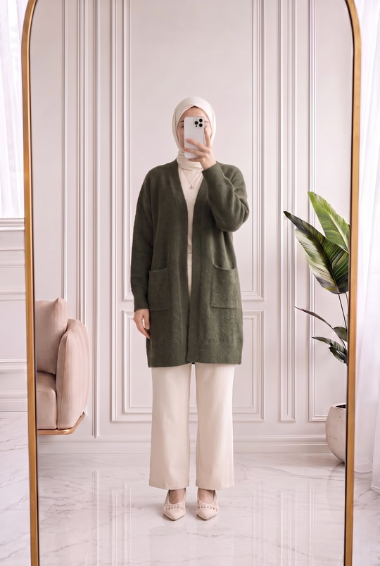 Meltemay Çift Cepli Bağlamalı Triko Hırka-KR6012 Haki