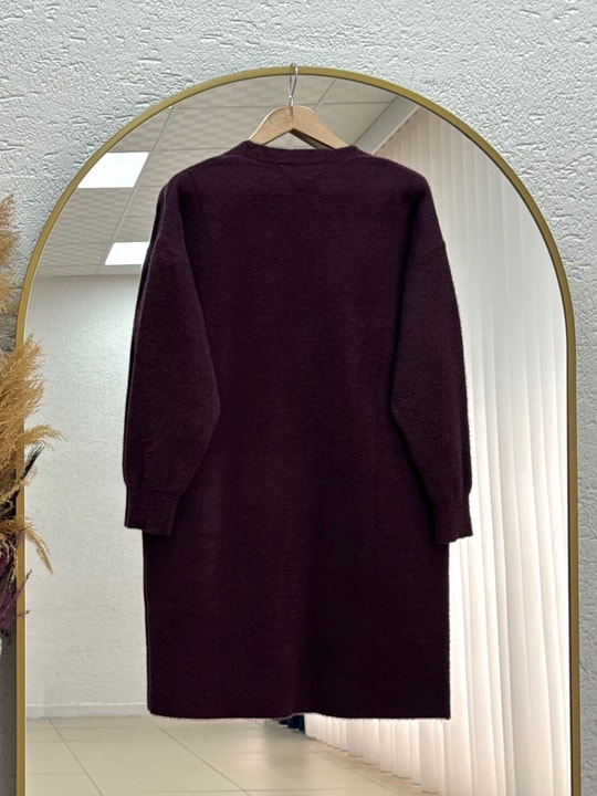 Meltemay Çift Cepli Bağlamalı Triko Hırka-KR6012 Mürdüm
