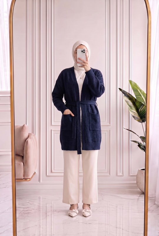 Meltemay Çift Cepli Bağlamalı Triko Hırka-KR6012 Lacivert