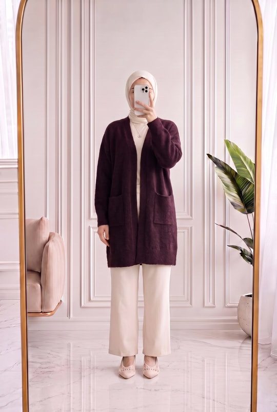Meltemay Çift Cepli Bağlamalı Triko Hırka-KR6012 Mürdüm