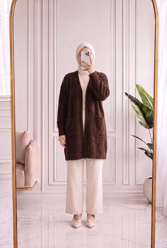 Meltemay Çift Cepli Bağlamalı Triko Hırka-KR6012 Kahve