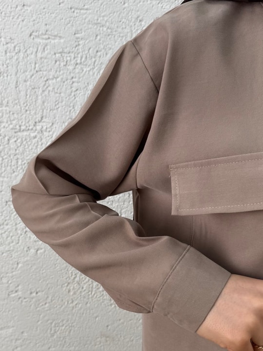 Mera Kapak Cepli Düğmeli Pantolonlu Takım-NA3438 Vizon