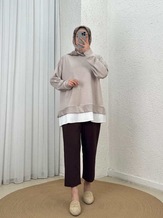 Meşe Altı Piliseli Taşlı Tunik-MF1894 Taş