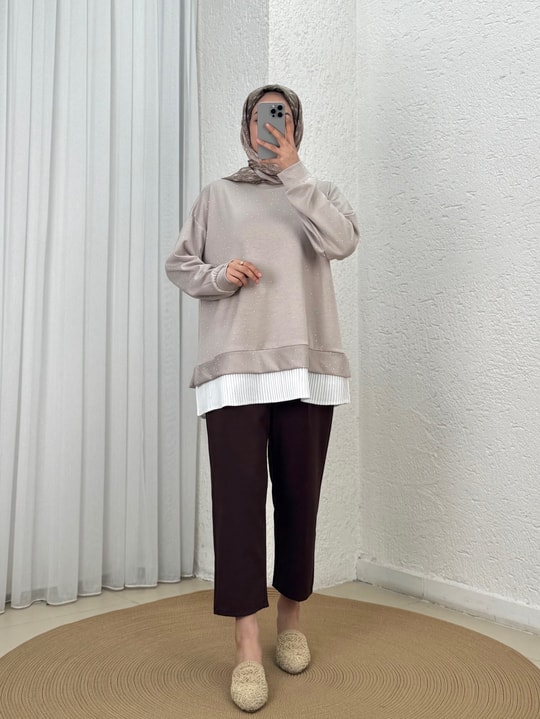 Meşe Altı Piliseli Taşlı Tunik-MF1894 Taş