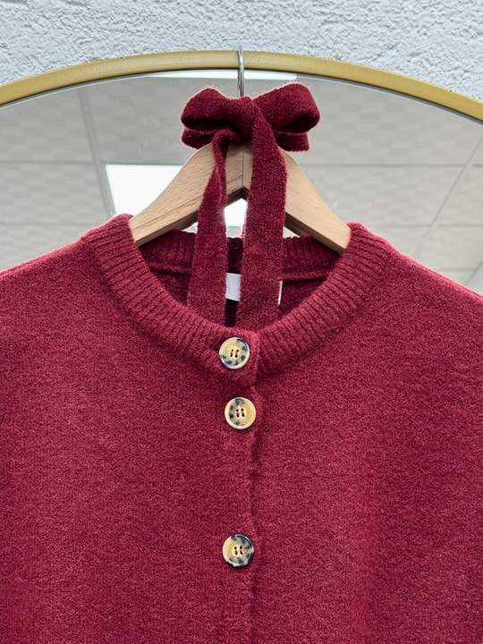 Mihra Bisiklet Yaka Düğmeli Bağlamalı Yelek-KR6022 Bordo