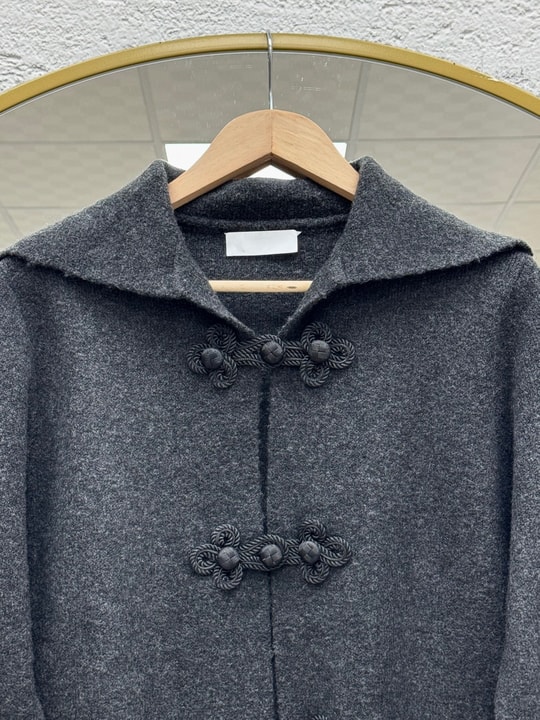 Minaşah Düğmesi Çiçek İşlemeli Yakalı Triko Hırka-KR6029 Siyah