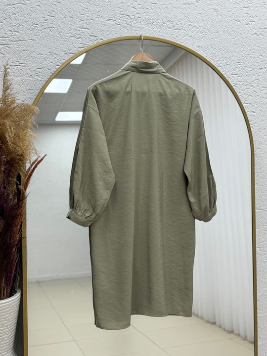 Miresia Bağcıklı Uzun Modal Gömlek-PE261 Mint