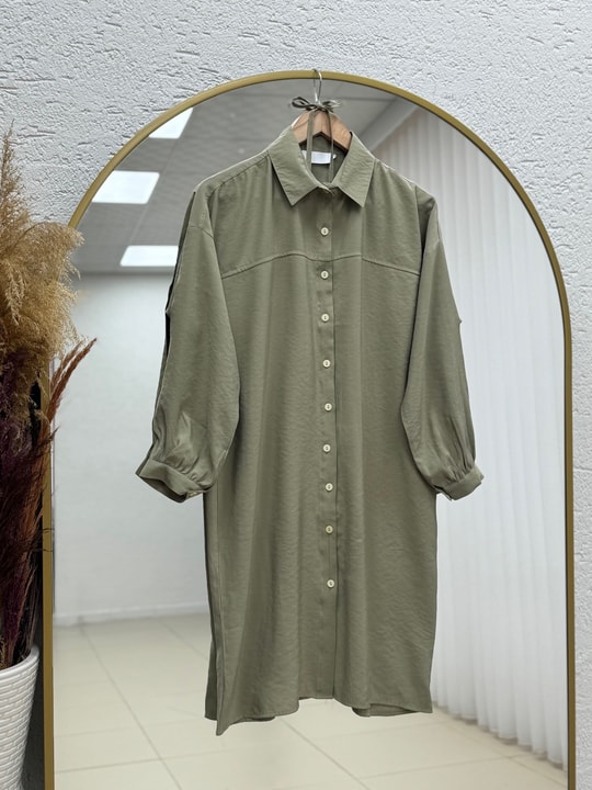 Miresia Bağcıklı Uzun Modal Gömlek-PE261 Mint