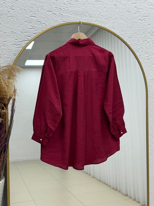 Münevver Robalı Kolu Biyeli Gömlek-ZN2094 Bordo