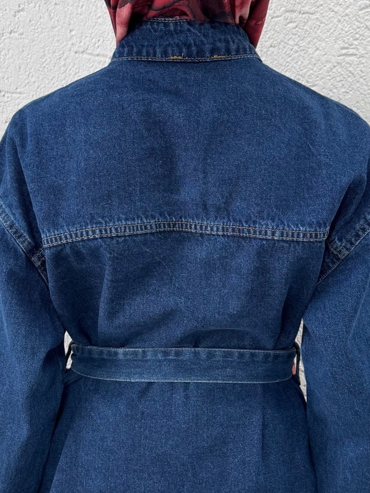 Munir Metal Düğmeli Etekli Kot Takım-LS5432 Kot Rengi
