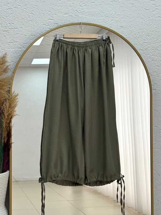 Münire Paça Sıkmalı Pantolon-CI2369 Haki