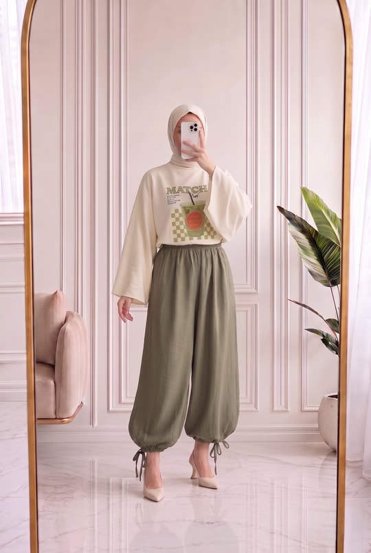 Münire Paça Sıkmalı Pantolon-CI2369 Haki