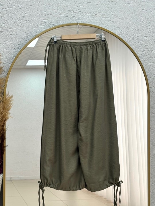 Münire Paça Sıkmalı Pantolon-CI2369 Haki
