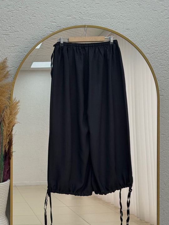 Münire Paça Sıkmalı Pantolon-CI2369 Siyah