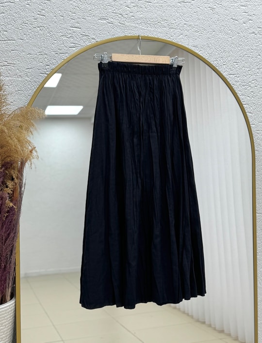 Nalan Kırışık Kumaş Kraş Etek-BY5004-5001 Siyah