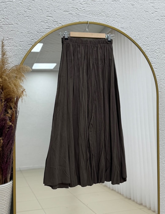 Nalan Kırışık Kumaş Kraş Etek-BY5004-5001 Kahve