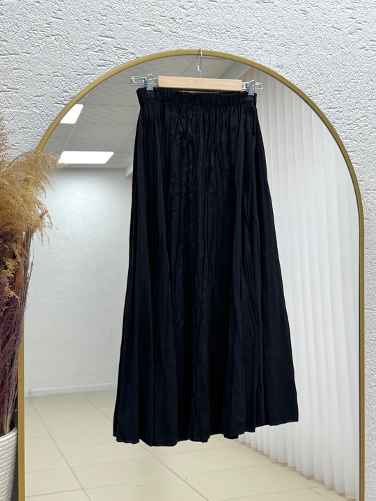 Nalan Kırışık Kumaş Kraş Etek-BY5004-5001 Siyah
