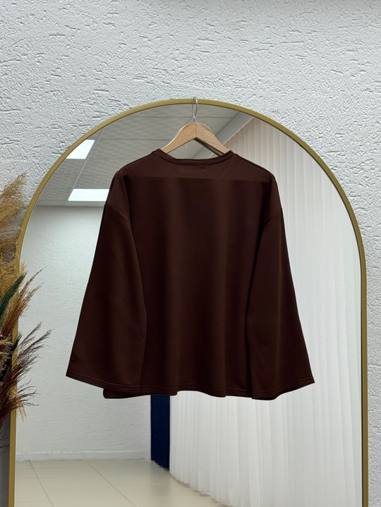 Nazgül Geniş Kollu Salaş Bluz-SS13072 Kahve