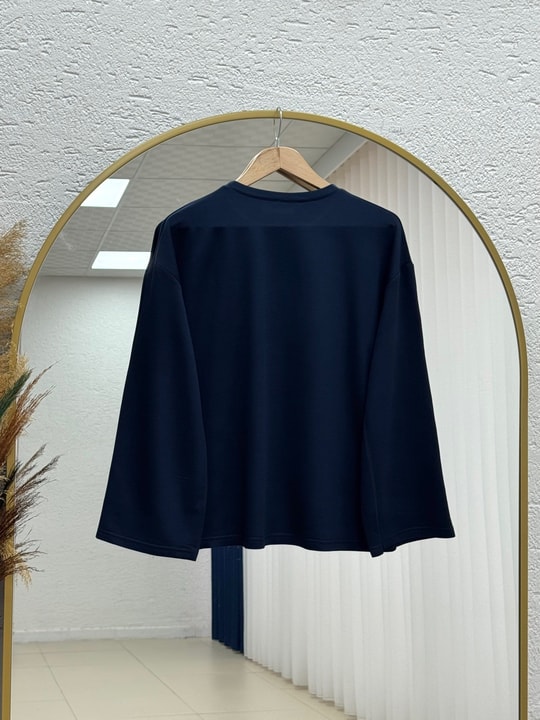 Nazgül Geniş Kollu Salaş Bluz-SS13072 Lacivert