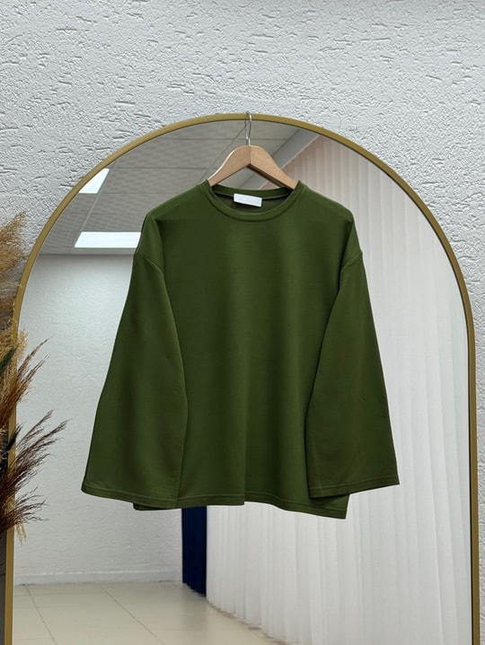 Nazgül Geniş Kollu Salaş Bluz-SS13072 Haki