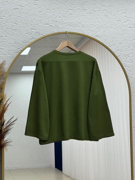 Nazgül Geniş Kollu Salaş Bluz-SS13072 Haki