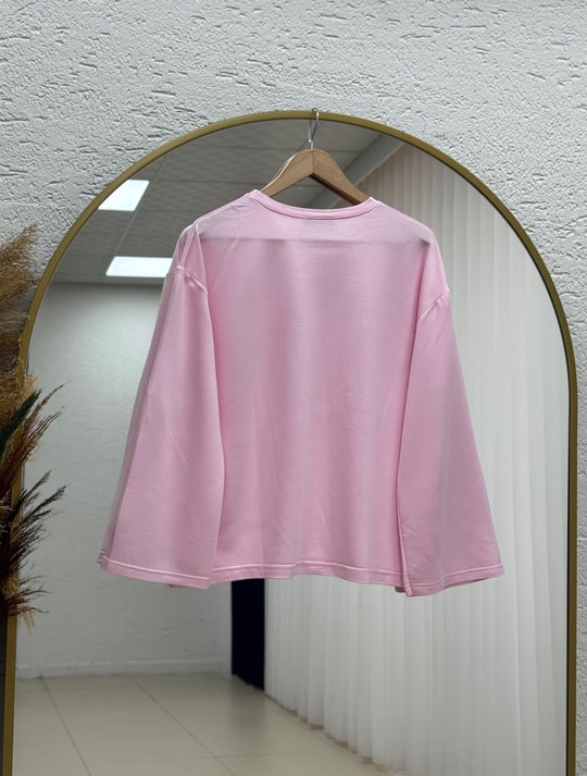 Nazgül Geniş Kollu Salaş Bluz-SS13072 Pembe
