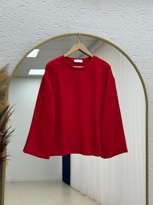Nazgül Geniş Kollu Salaş Bluz-SS13072 Kırmızı